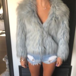Blue faux  fur jacket